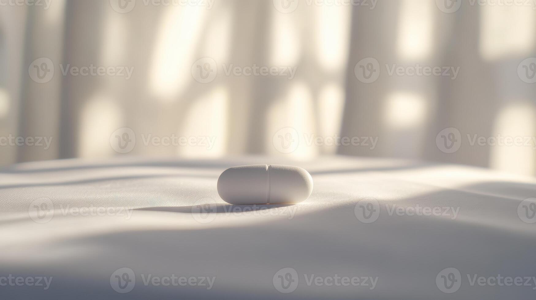 Small White Earbud Positioned Elegantly on Soft Fabric With Gentle Light Streaming Through Sheer Curtains photo
