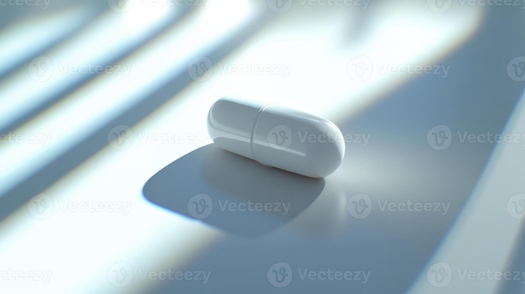 White Capsule Resting on a Surface With Soft Shadows in Natural Light photo