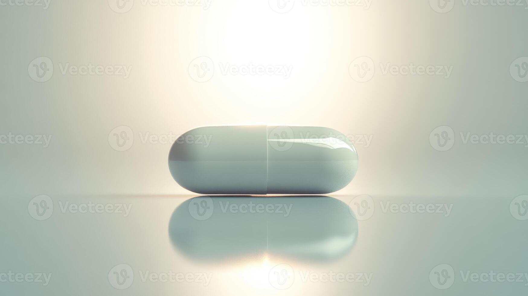 A Close-Up of a White Capsule on a Reflective Surface With Soft Lighting photo