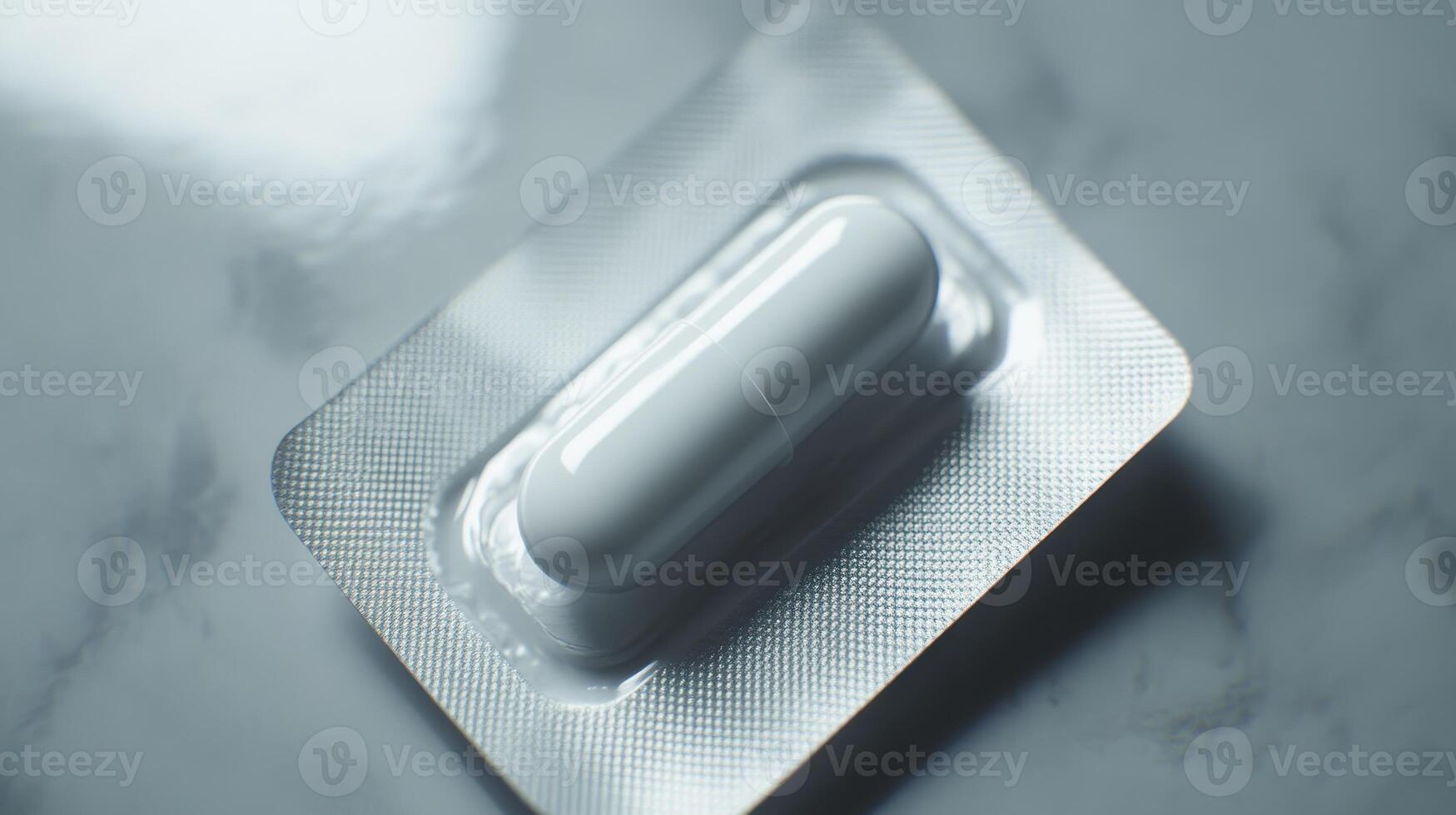 White Capsule in Blister Pack on Smooth Surface Ready for Use in a Medical Setting photo