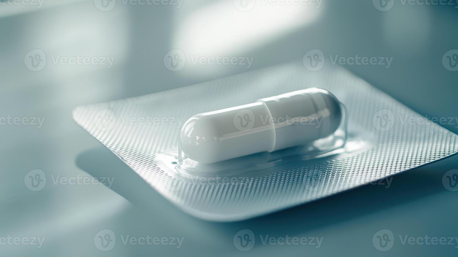 White Capsule On Blister Pack Surrounded By Soft Lighting In A Medical Setting photo