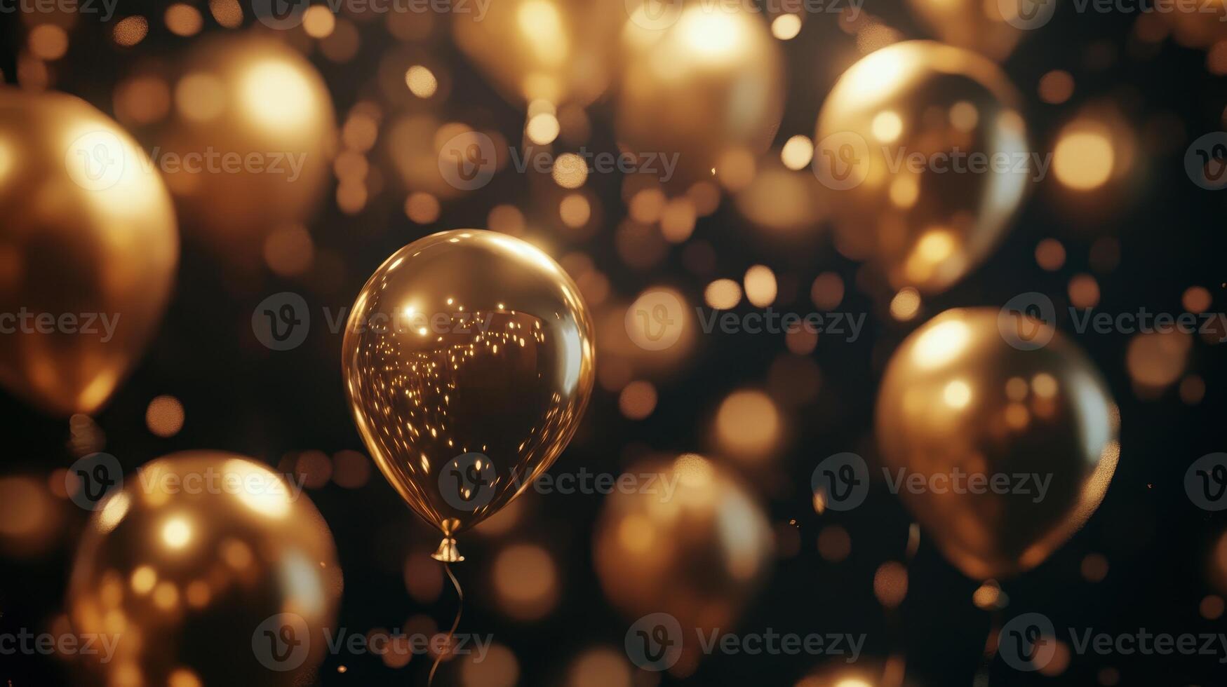 Golden Balloons Floating Against a Dark Background Creating a Magical Atmosphere At A Celebration photo