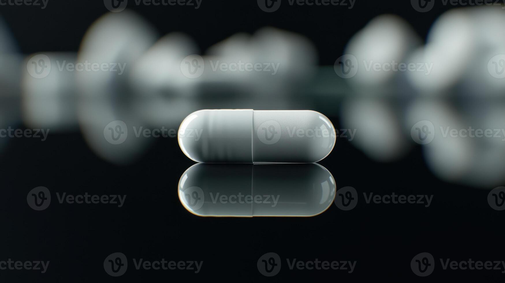 Close-Up of a Single White Capsule on a Reflective Surface With Blurred Background During Early Evening photo