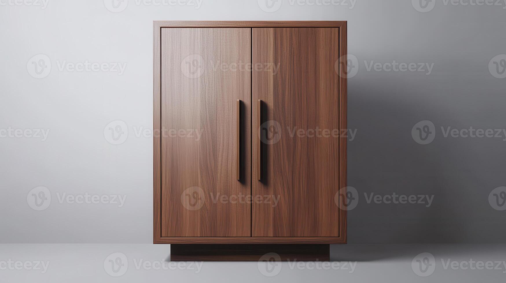 Modern Wooden Cabinet With Sleek Black Handles in Minimalist Interior Design Setting photo