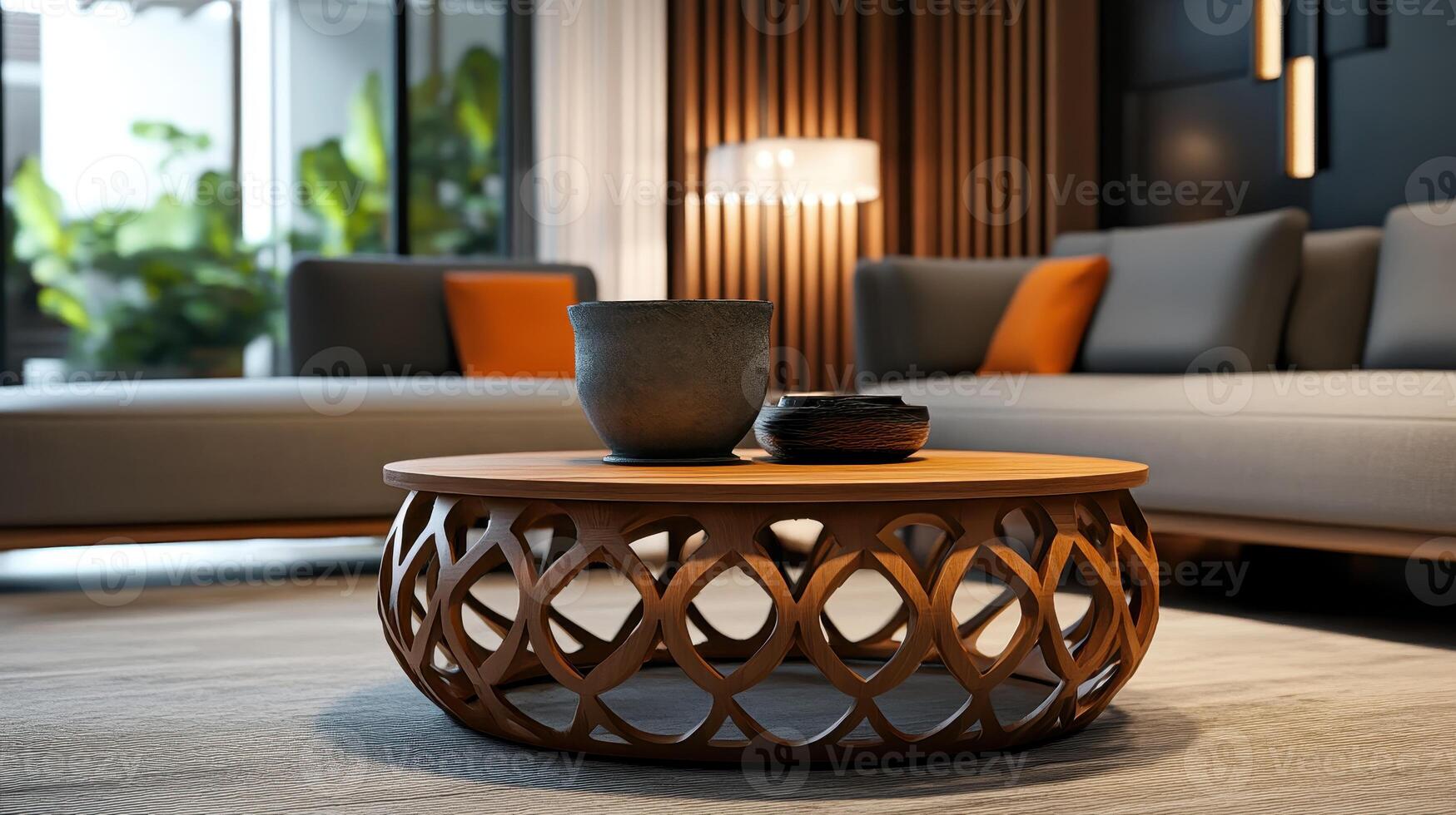 Cozy Living Room Setting With Stylish Coffee Table and Decorative Accessories in Modern Urban Apartment photo