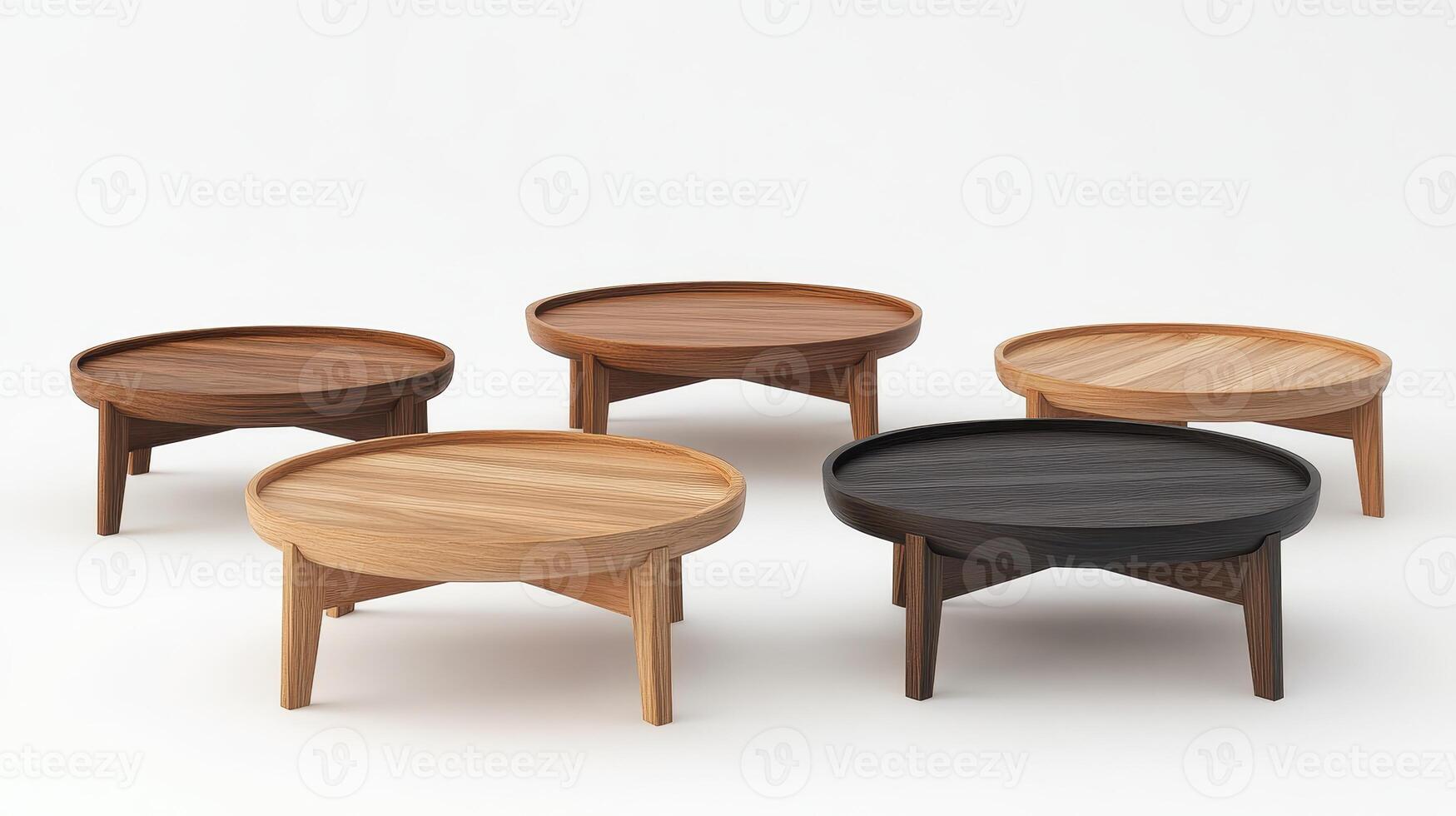 Elegant Round Wooden Coffee Tables Displayed in Various Finishes for Interior Decor Enhancement photo
