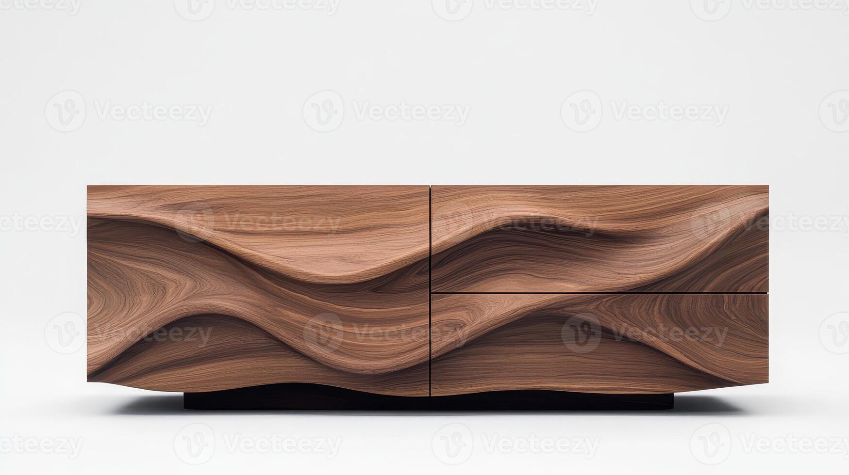Artistic Wooden Sideboard Displaying Elegant Waves at Contemporary Gallery Exhibition in Autumn photo