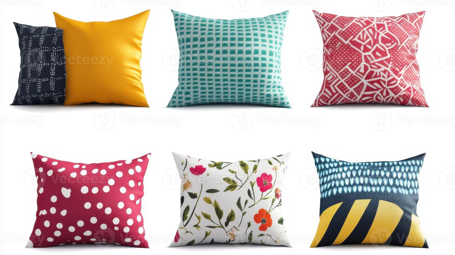 Collection of Colorful Decorative Pillows Featuring Unique Patterns and Textures Displayed Against a White Background photo