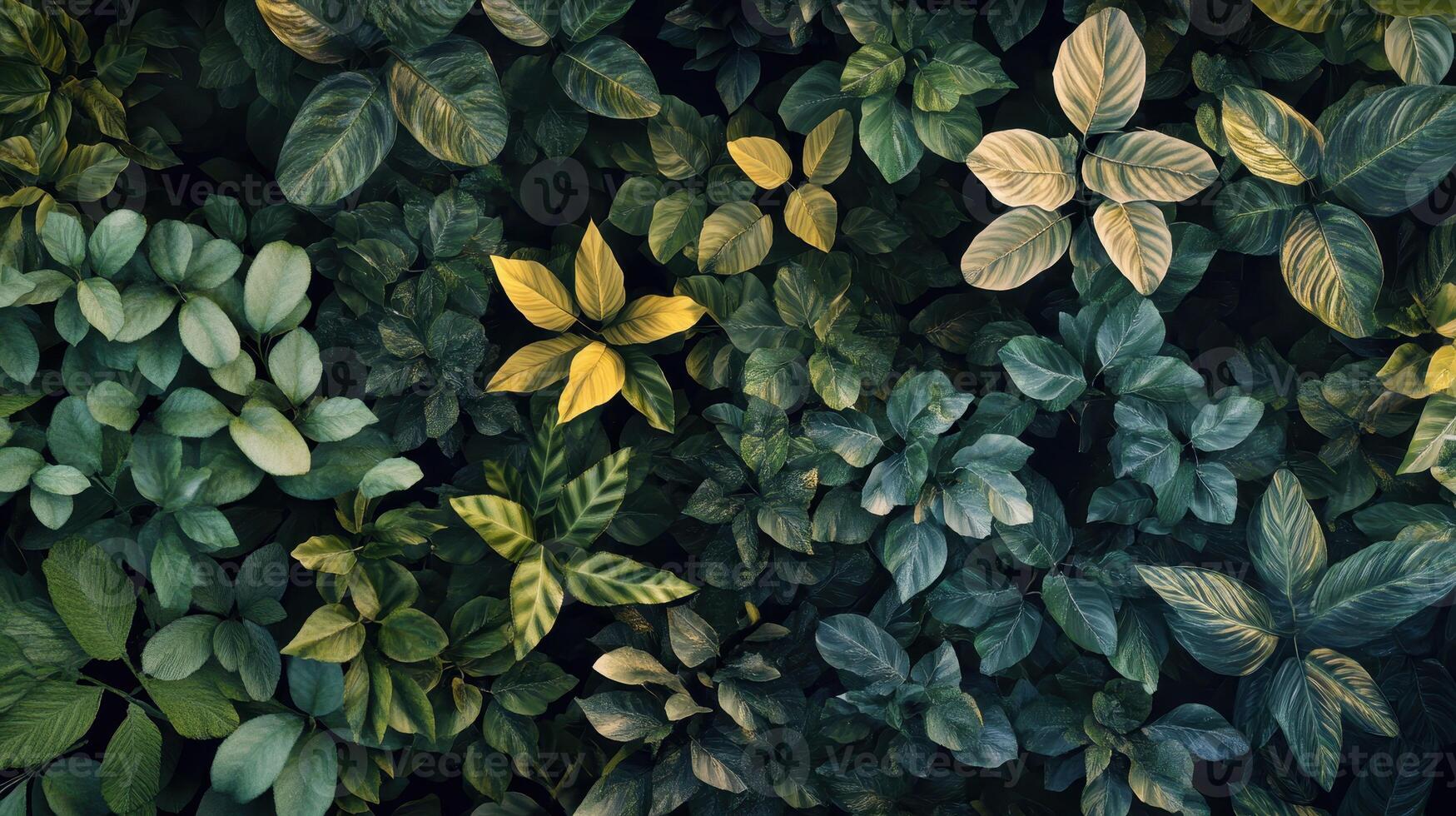 Lush Green Foliage Displaying Various Leaf Shapes and Colors in a Natural Setting photo