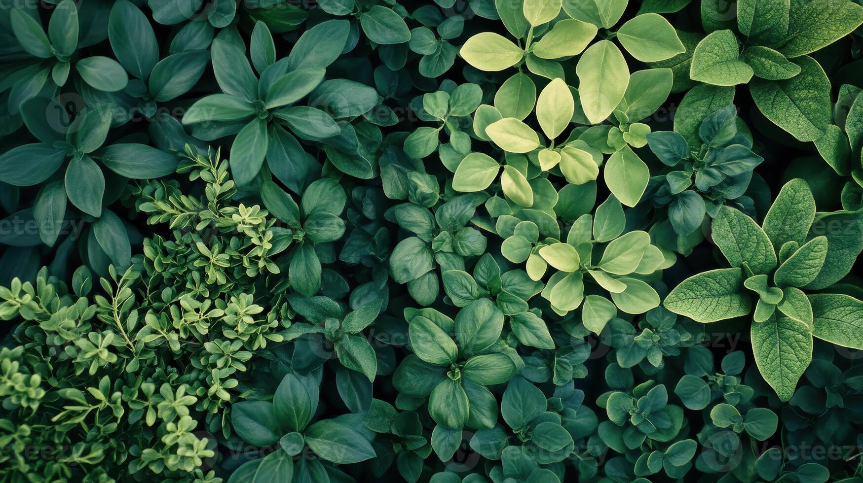 Lush Green Foliage Displaying Various Leaf Shapes and Textures in a Natural Garden Setting photo