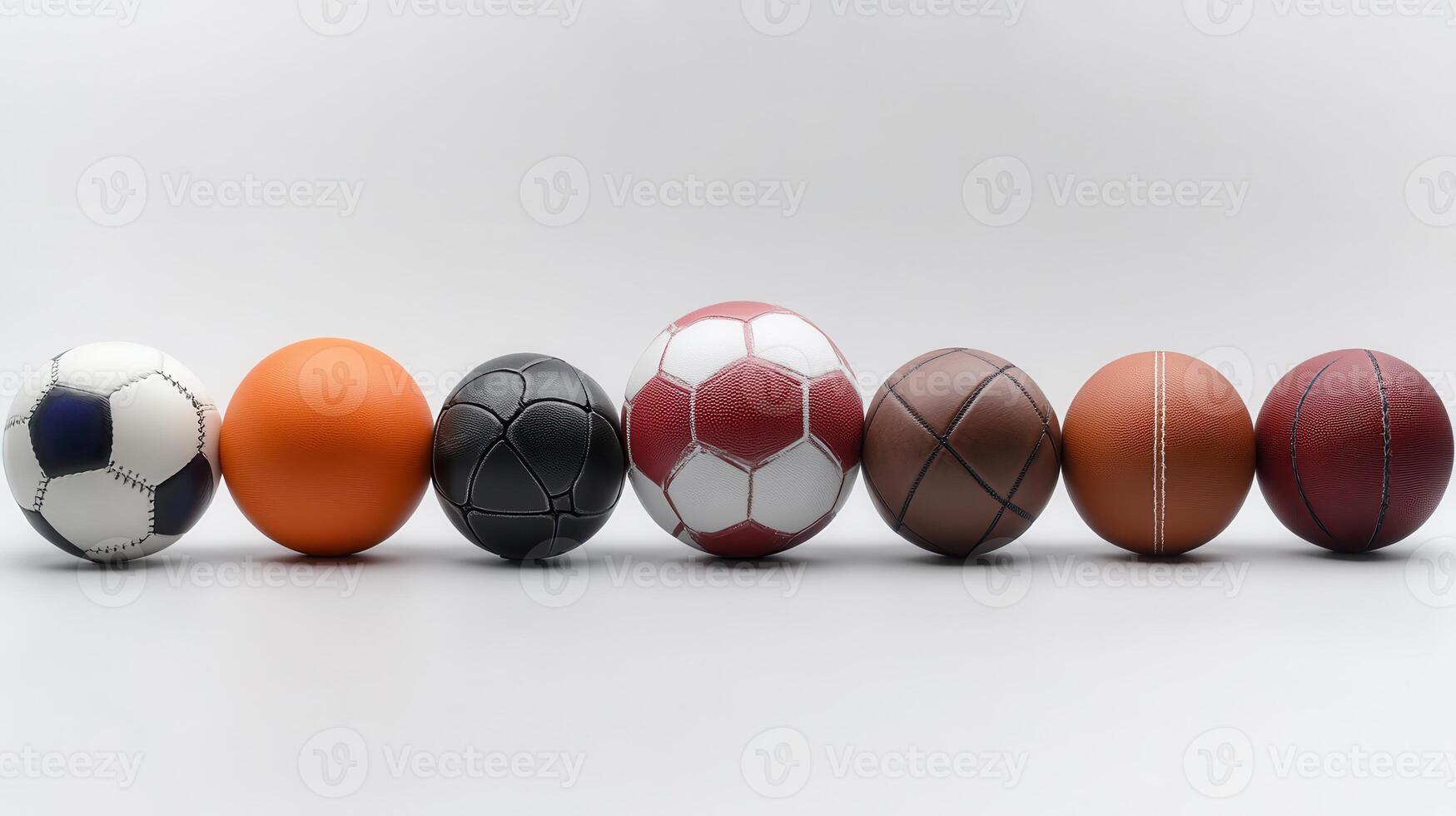 A Lineup of Various Sports Balls Displayed on a Simple Background in a Studio Setting photo