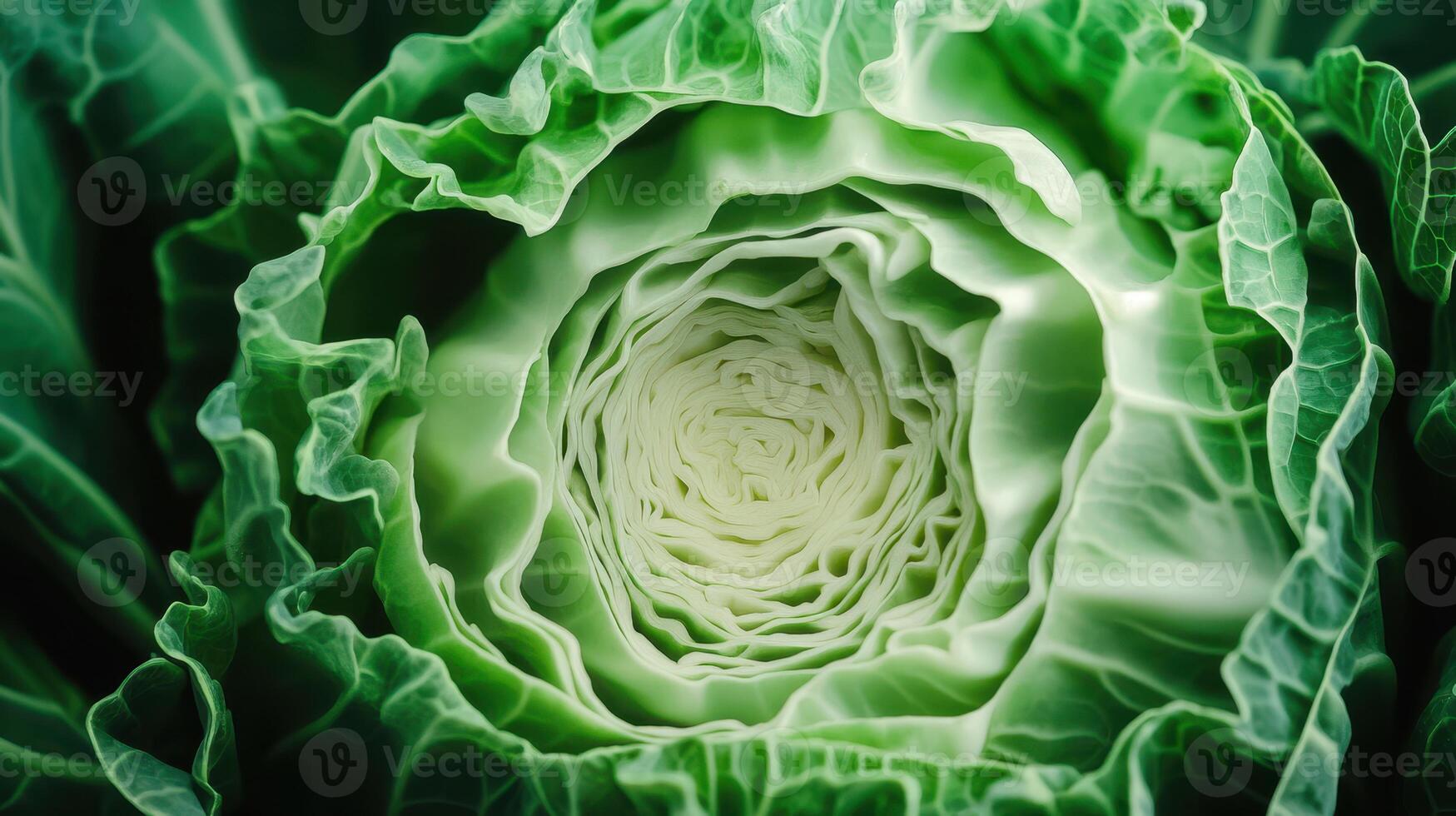 Close-Up View of a Freshly Harvested Green Cabbage in Natural Light on a Sunny Day photo