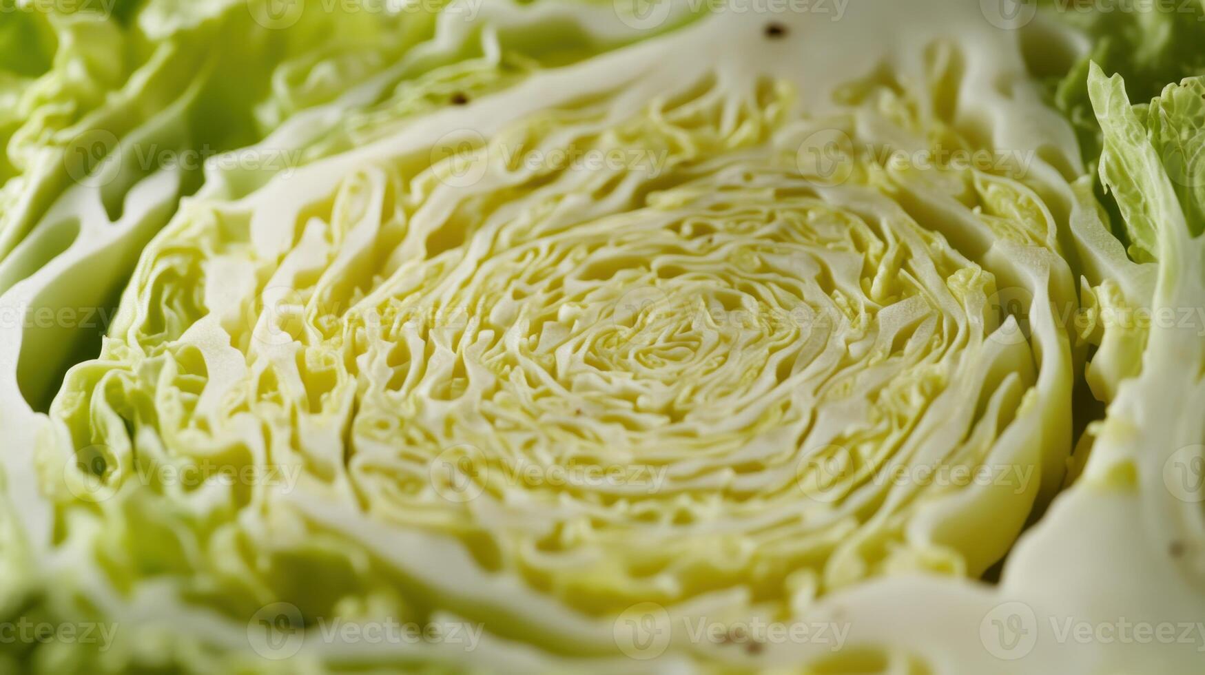 Detailed Close-Up View of Freshly Sliced Green Cabbage in Natural Light photo