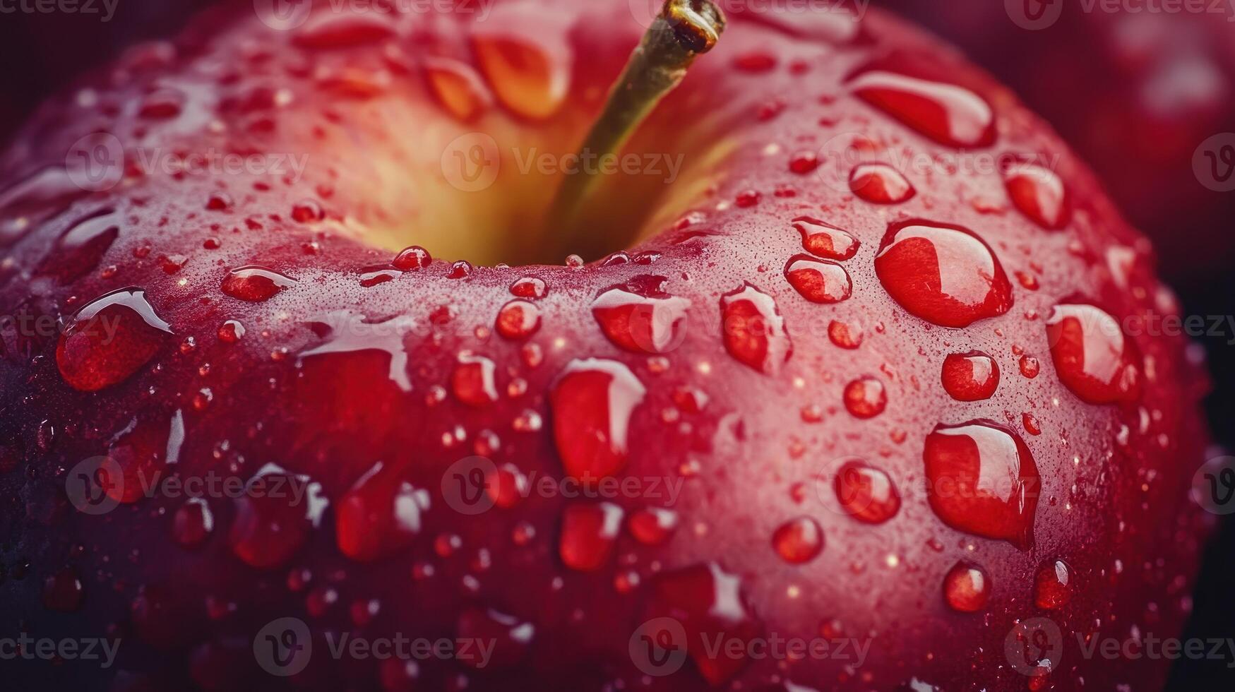 Fresh Red Apple With Water Droplets on Surface, Close-Up View, Harvest Season, Natural Lighting photo