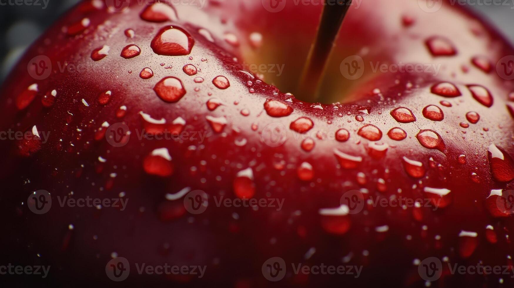 Fresh Red Apple Covered in Water Droplets Captured Up Close Against a Dark Background photo