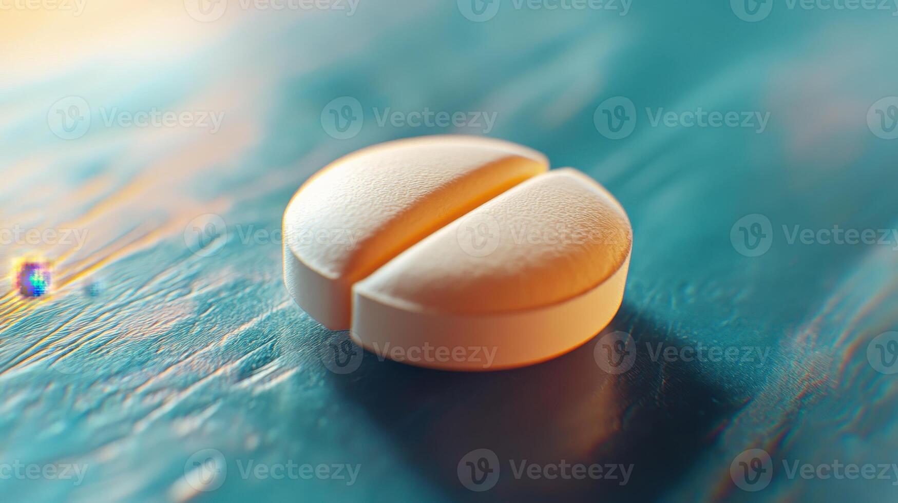 Close-Up View of a Split White Pill on a Vibrant Blue Surface During Daylight photo