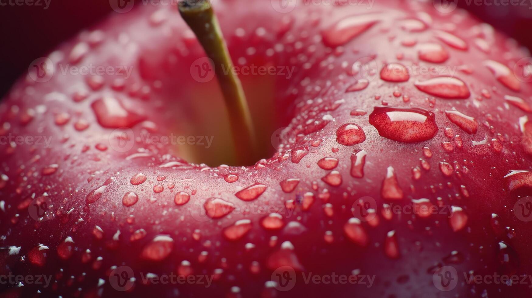Freshly Harvested Red Apple Covered in Water Droplets Against a Dark Background in Natural Light photo