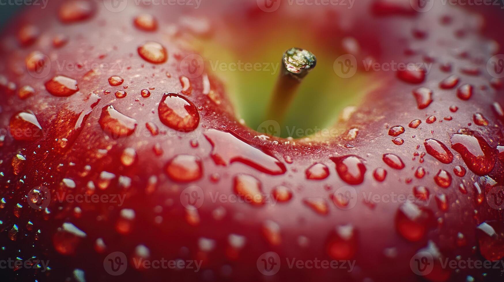 Close-Up View of a Freshly Washed Red Apple Drenched in Water Droplets photo