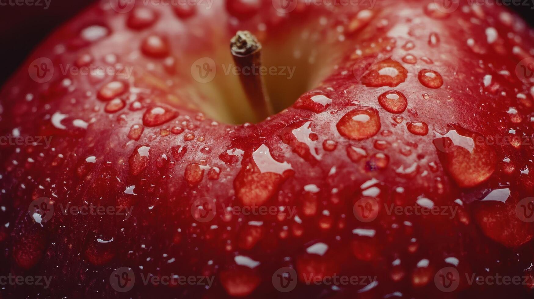Freshly Washed Red Apple Covered in Raindrops Close-Up in Natural Light photo