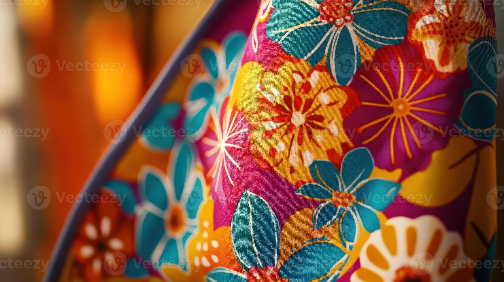 Vibrant Floral Fabric Draped on a Figure in a Sunlit Room During Late Afternoon photo
