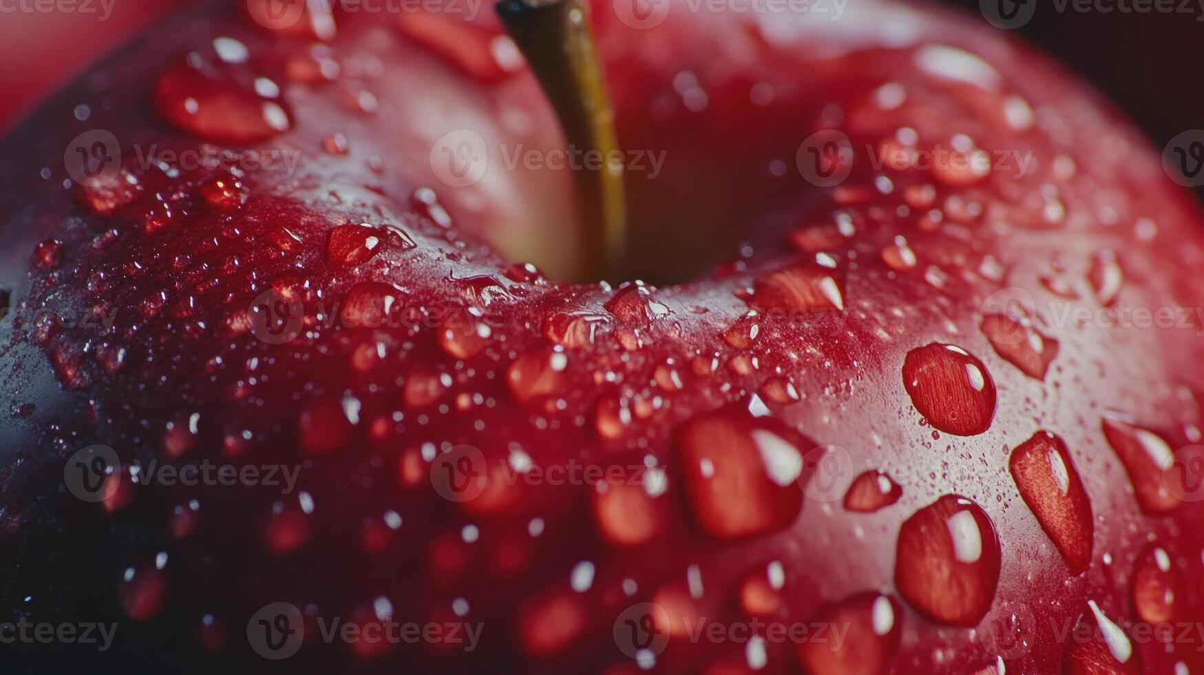 Freshly Washed Red Apple Covered in Water Droplets on a Dark Background photo