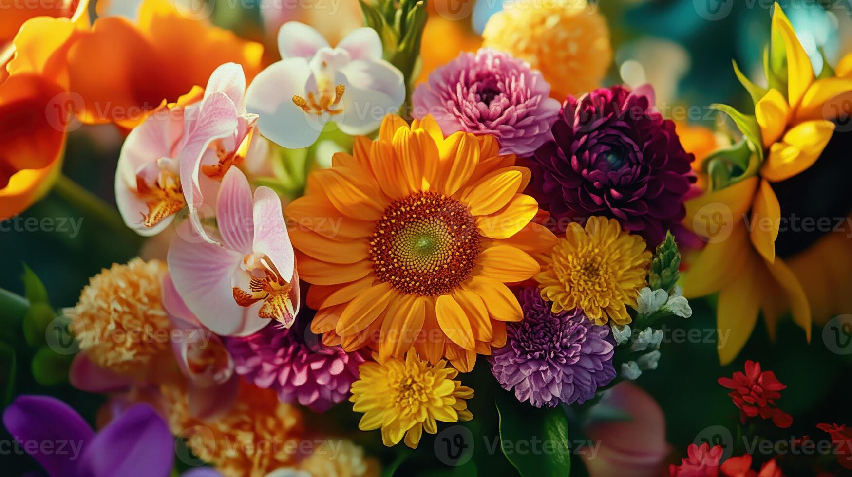 Vibrant Assortment of Colorful Flowers Displayed in a Lush Garden During Late Spring Afternoon photo