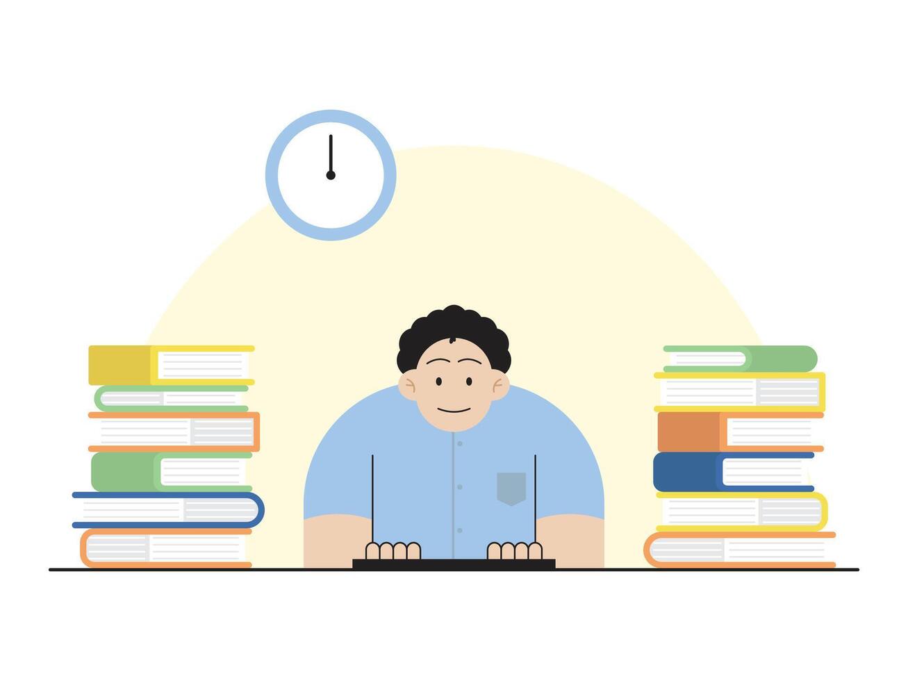 overworked person with piling tasks vector