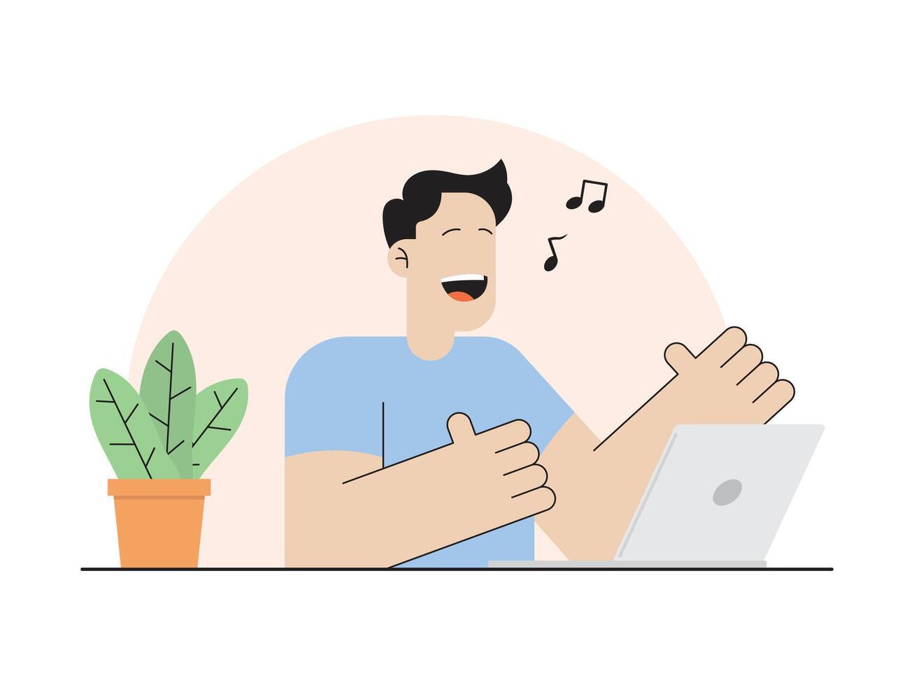 person singing in front of laptop vector