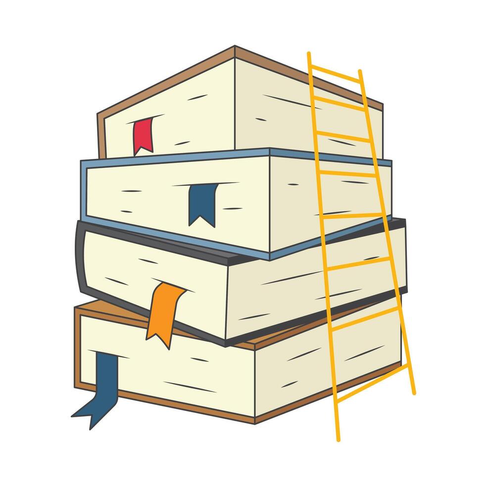stack of books with a ladder vector