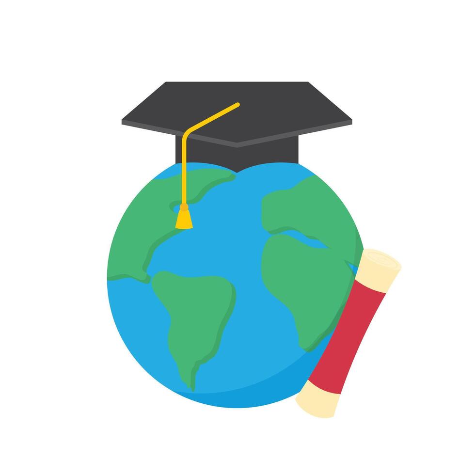an earth wearing a graduation cap and holding a diploma vector