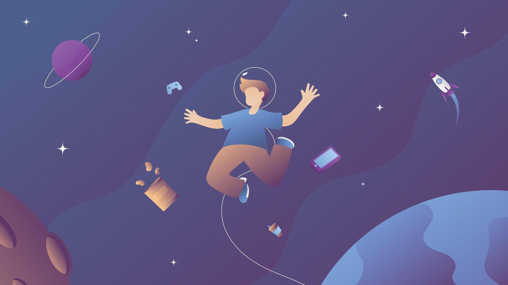 illustration of a gamer floating in space vector