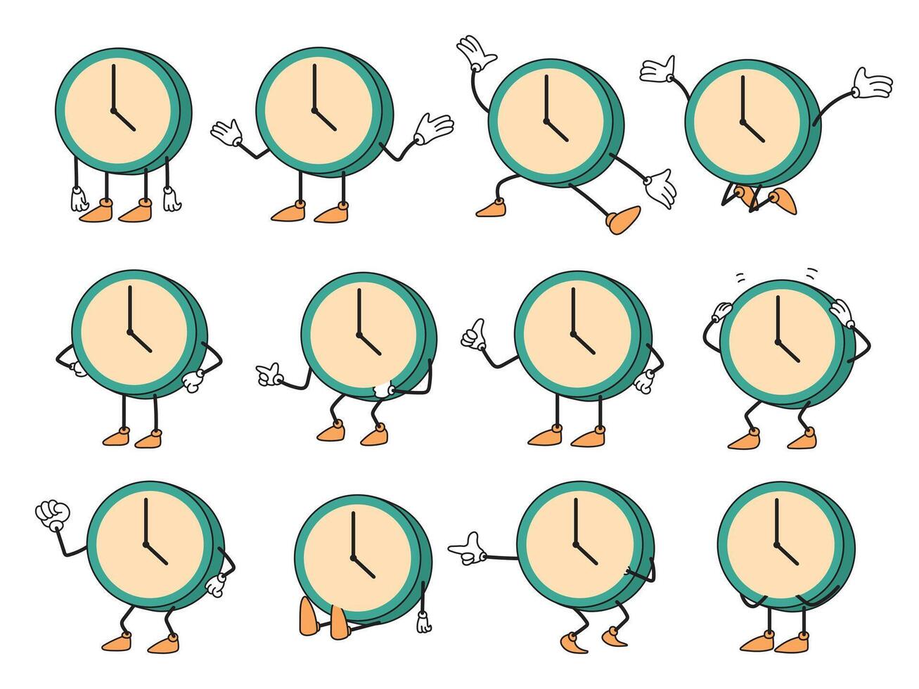clock mascot with various poses vector