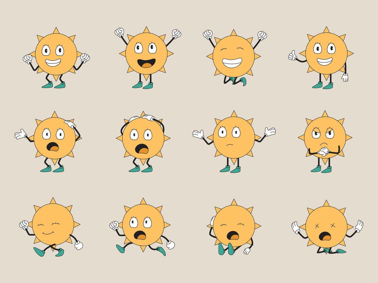 sun mascot with various poses vector