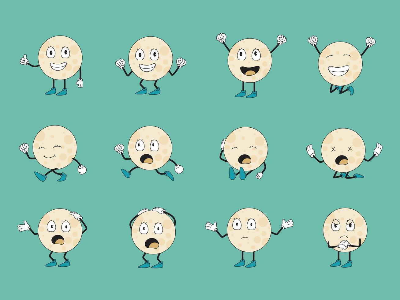 moon mascot with various poses vector