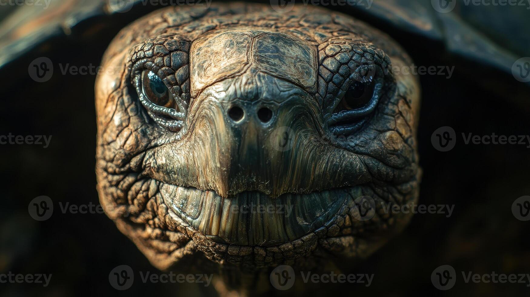 Close-up of a tortoise's face showcasing intricate textures and patterns in natural light photo