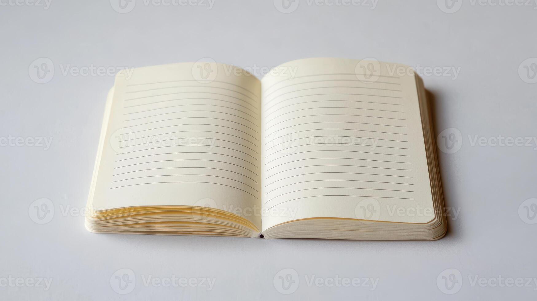 An open blank notebook resting on a plain surface, ideal for notes or creative writing photo