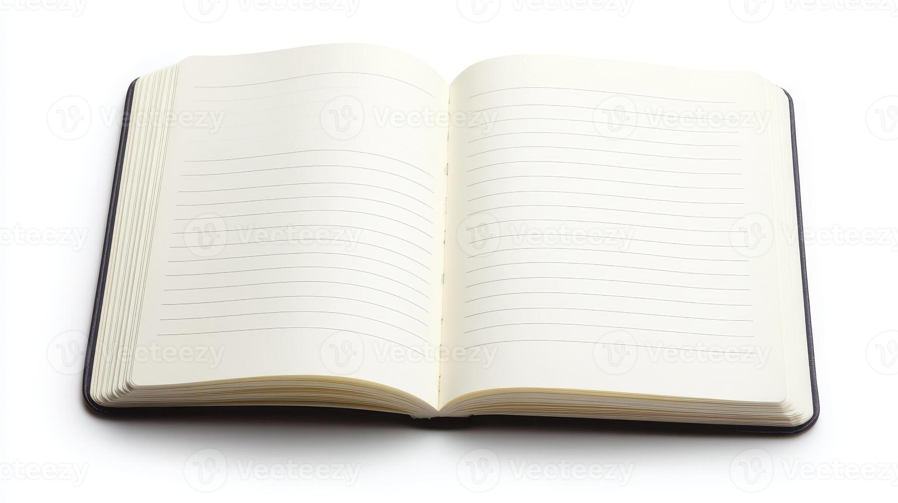 Open blank notebook showcasing crisp pages on a white background ready for writing and creativity photo