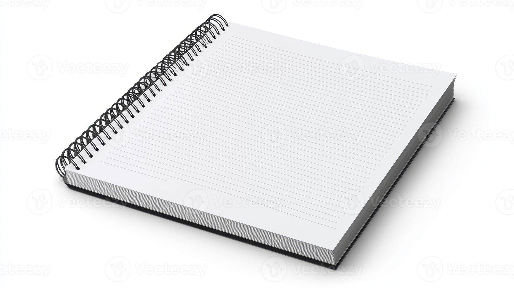 Blank spiral notebook resting on a flat surface, ready for writing or drawing in a well-lit study area photo