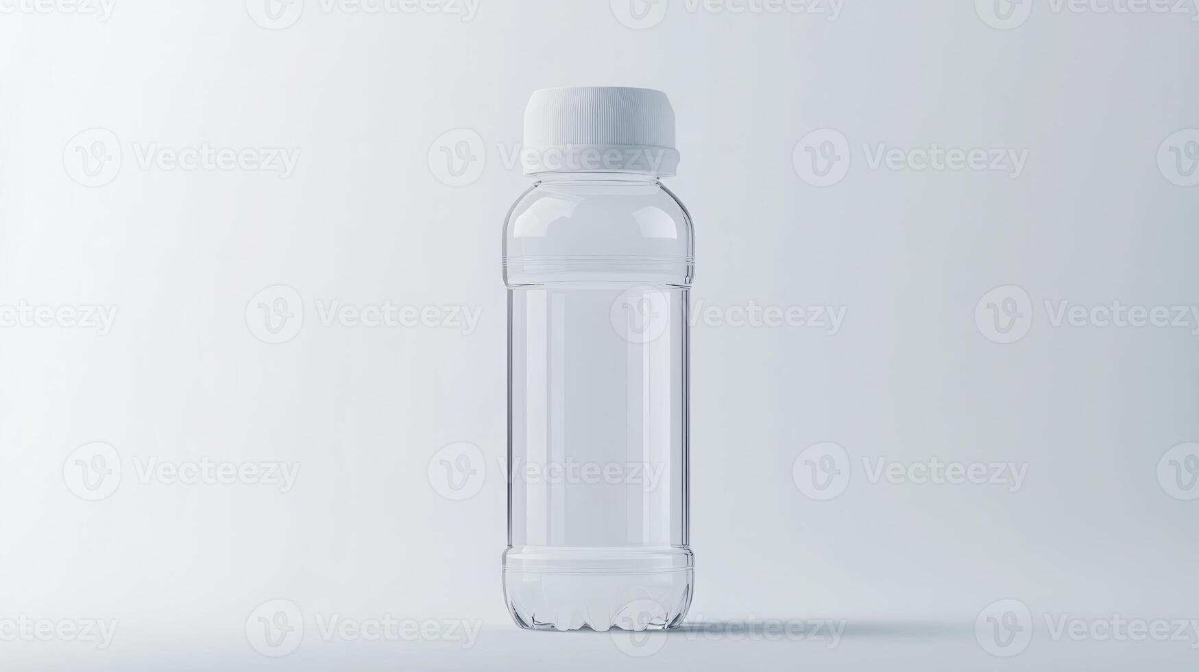 Clear plastic water bottle filled with water placed on a minimalist surface photo