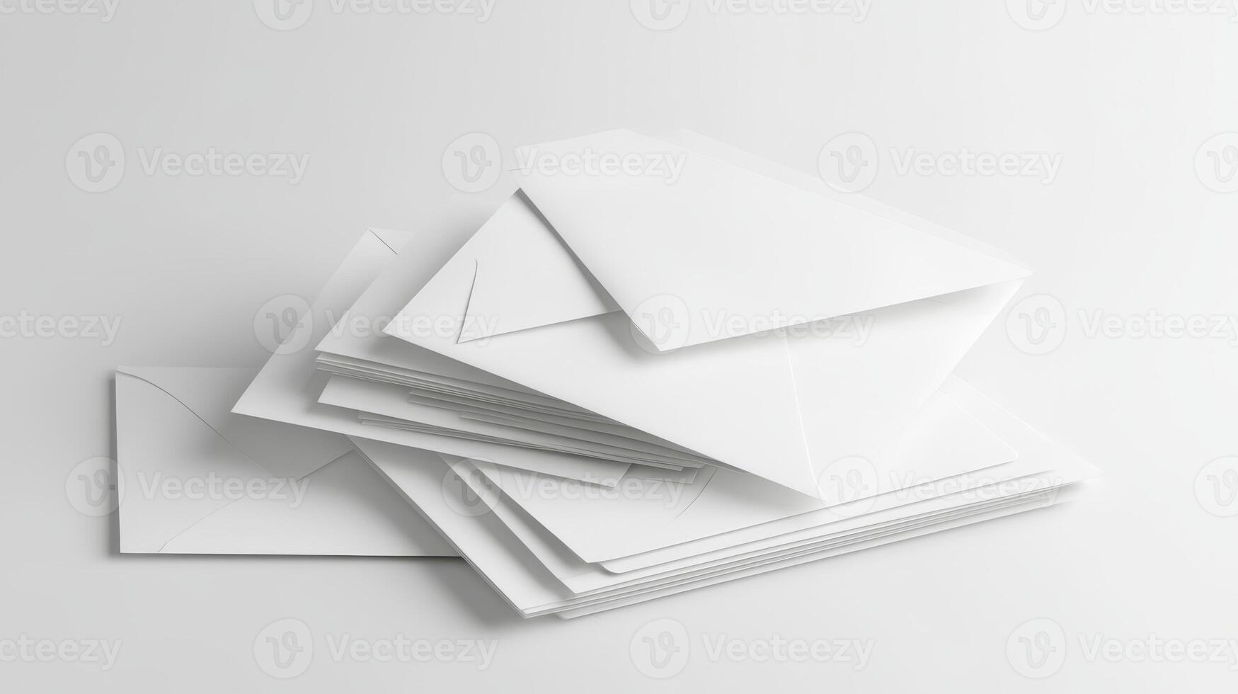 A stack of blank white envelopes resting on a light background photo