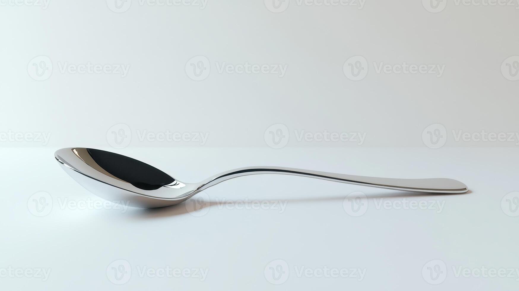 A silver spoon resting on a flat surface with a simple backdrop in a well-lit environment photo