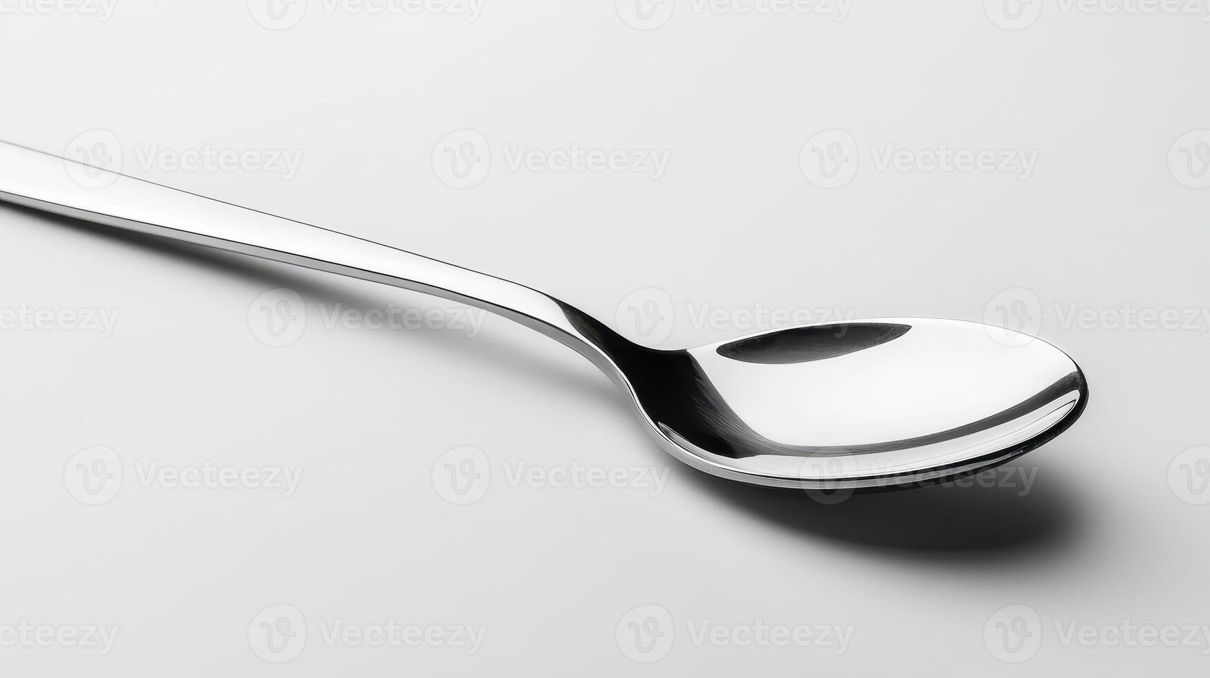 Shiny silver spoon on a plain white surface in minimalistic setting photo