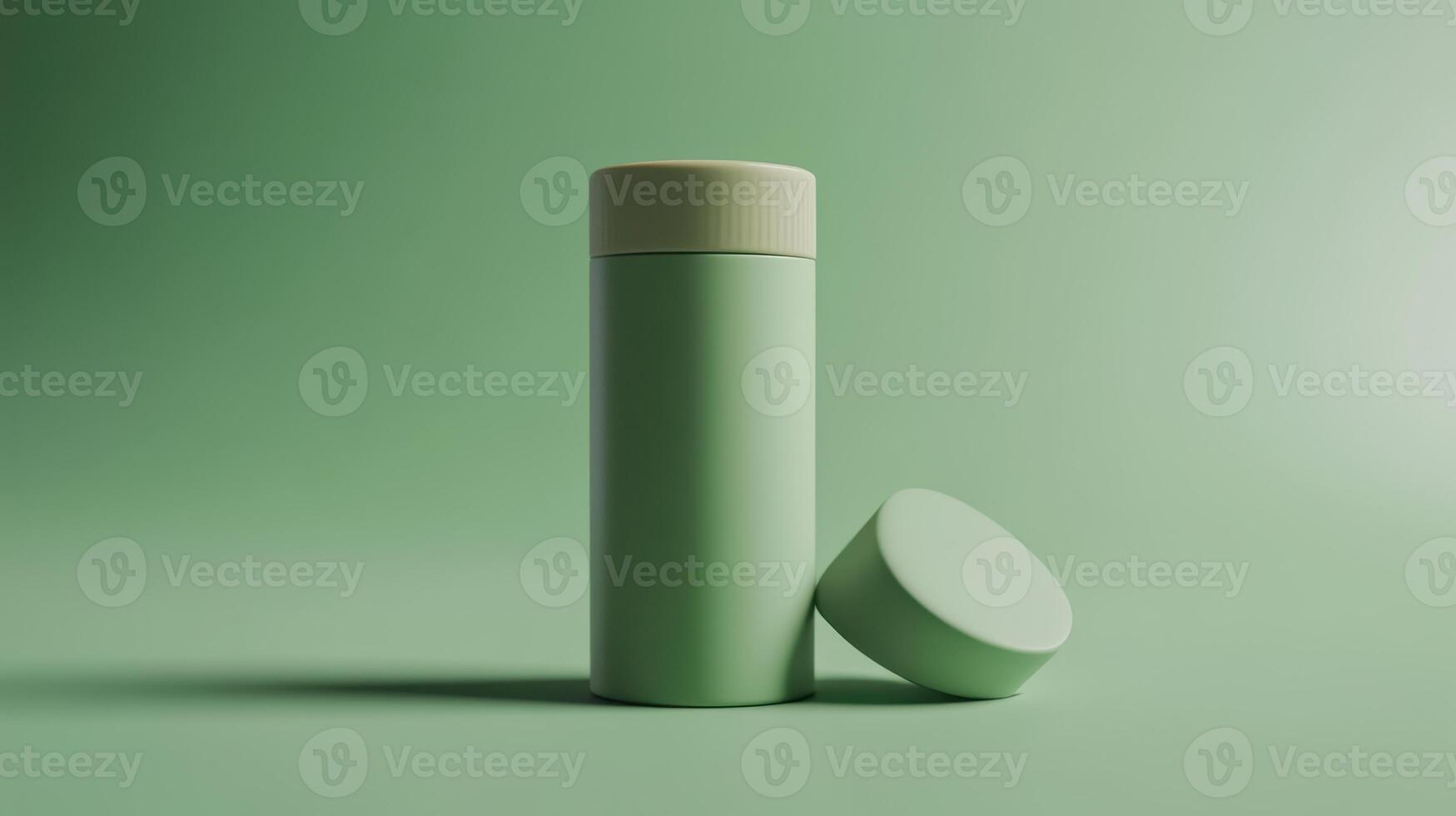 Minimalist green storage container set on a soft green background in an indoor setting photo