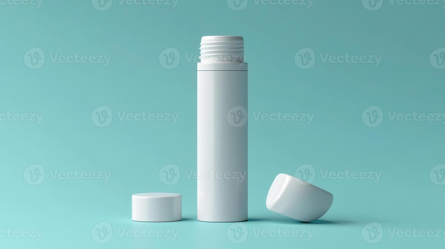 A minimalistic white tube and cap on a light blue background showcasing a simple design photo