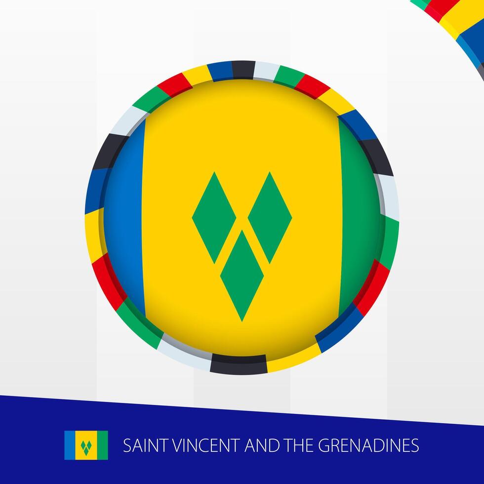 Saint Vincent and the Grenadines Flag with Colorful Circle Border. vector