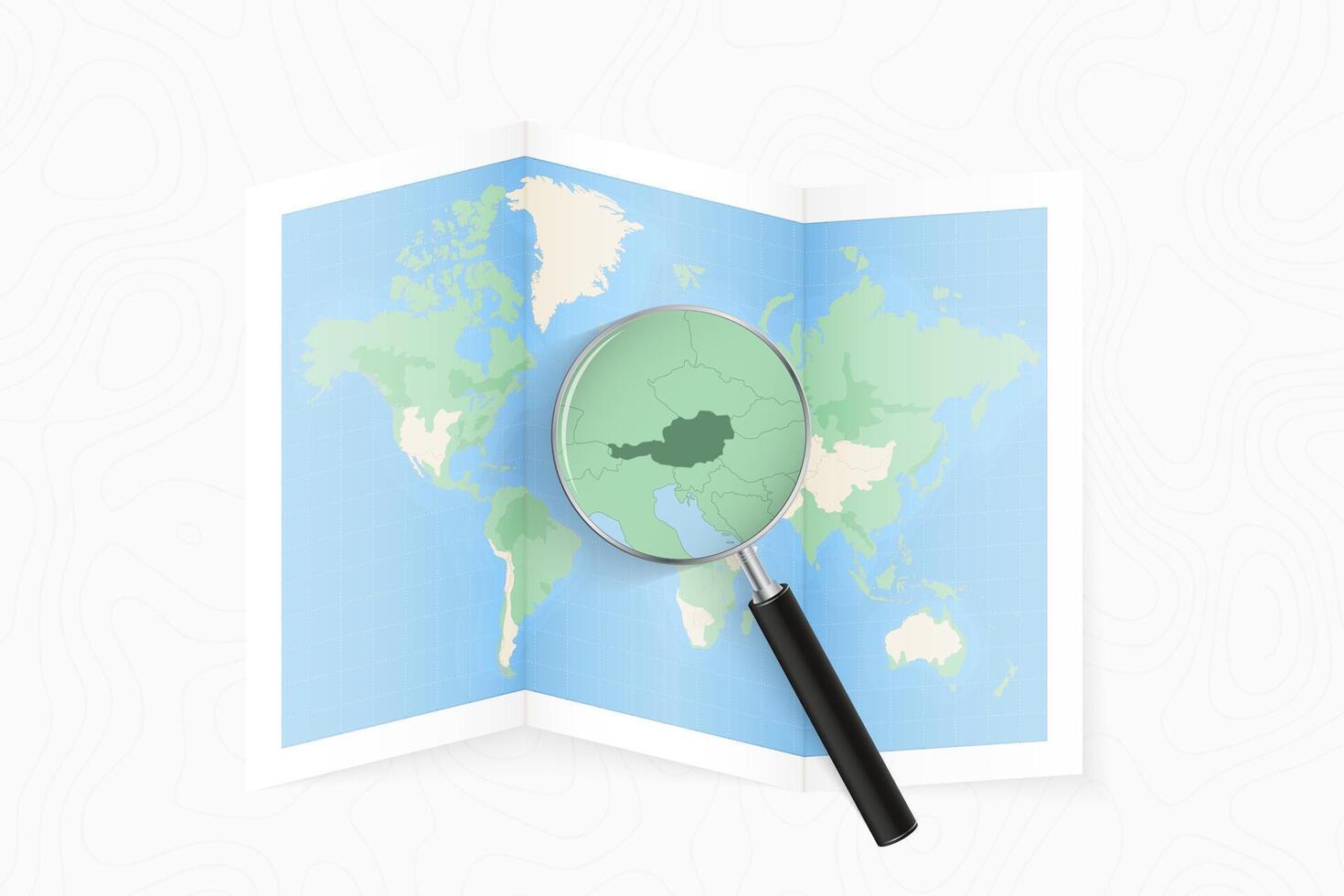 Enlarge Austria with a magnifying glass on a folded map of the world. vector