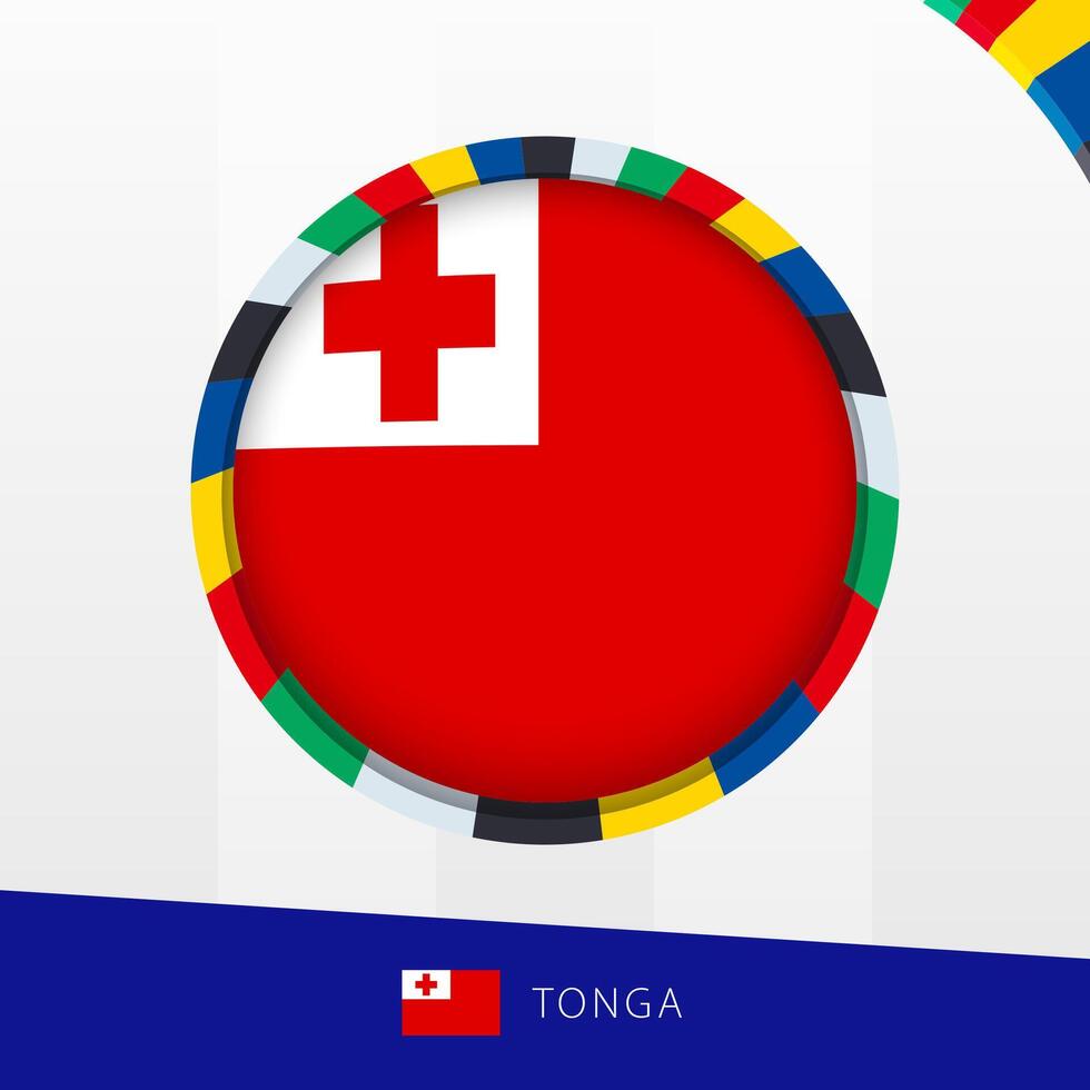 Tonga Flag with Colorful Circle Border. vector