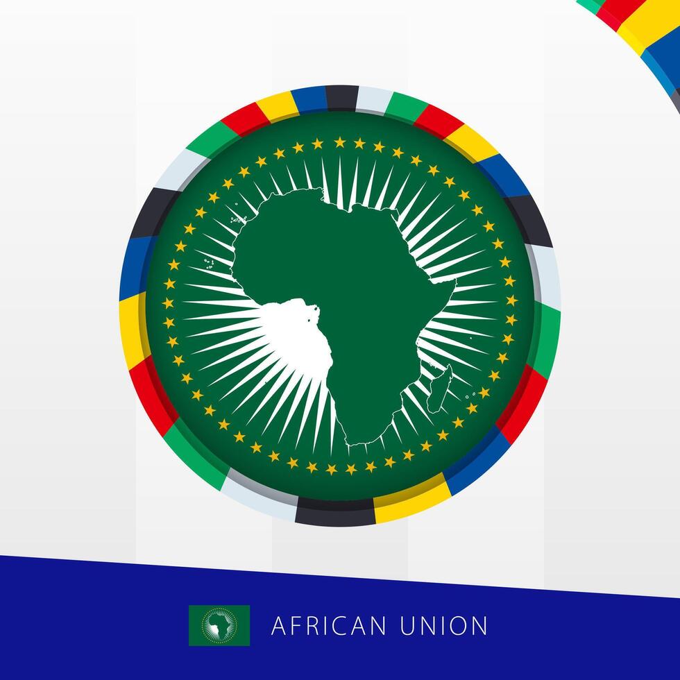 African Union Flag with Colorful Circle Border. vector