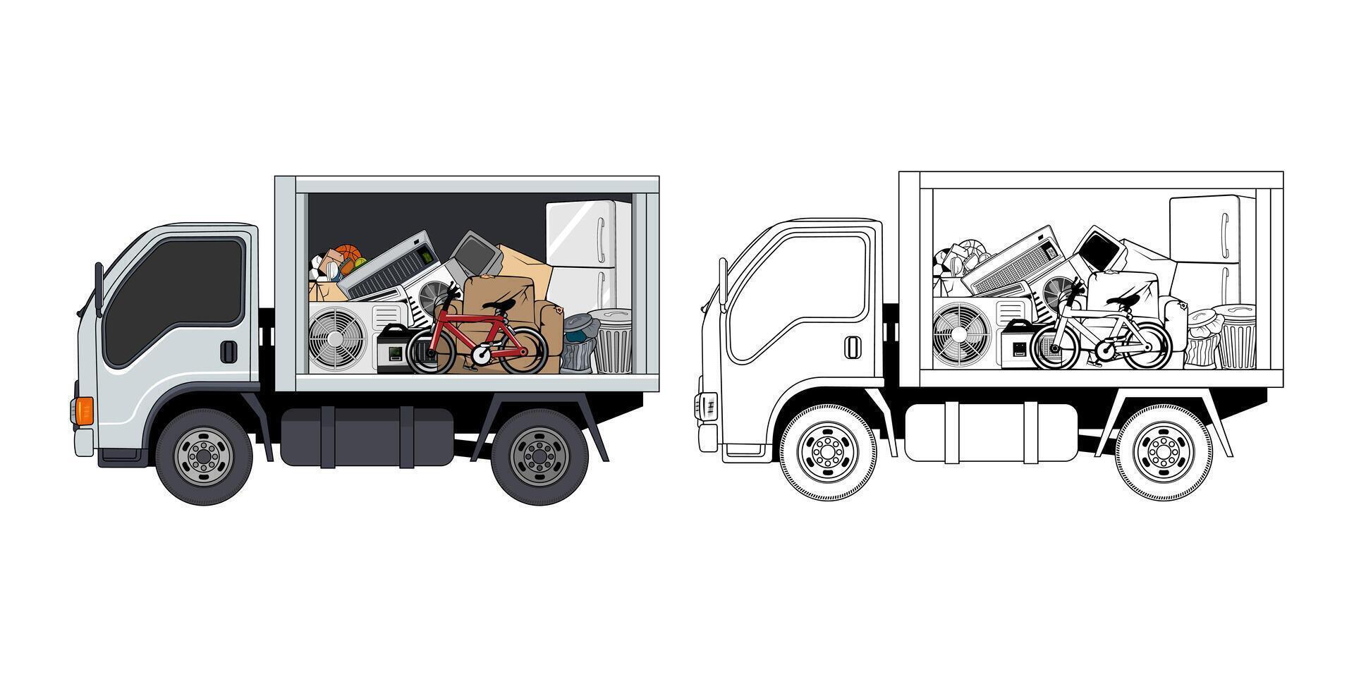 Pickup Truck Loaded Household Junk Cartoon vector