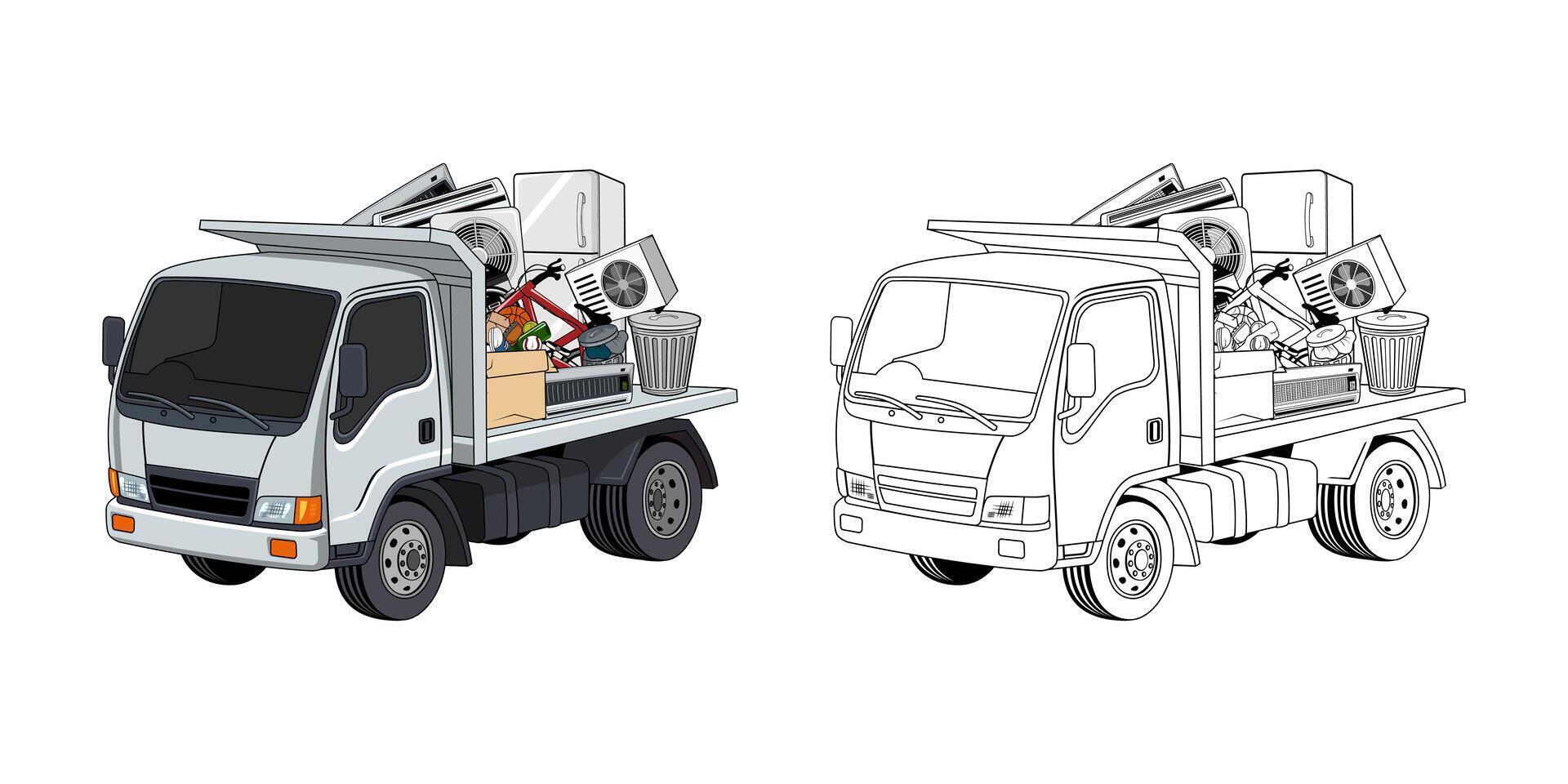 Pickup Truck Loaded Household Junk vector